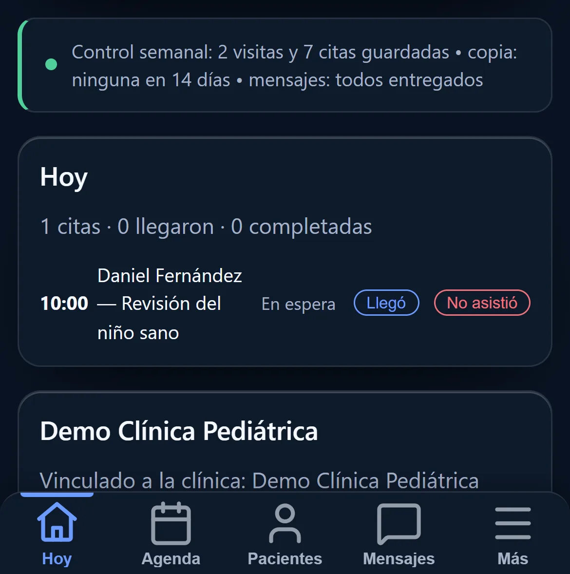 El área personal del paciente en el móvil: sus propias citas, con la opción de pedir otra.
