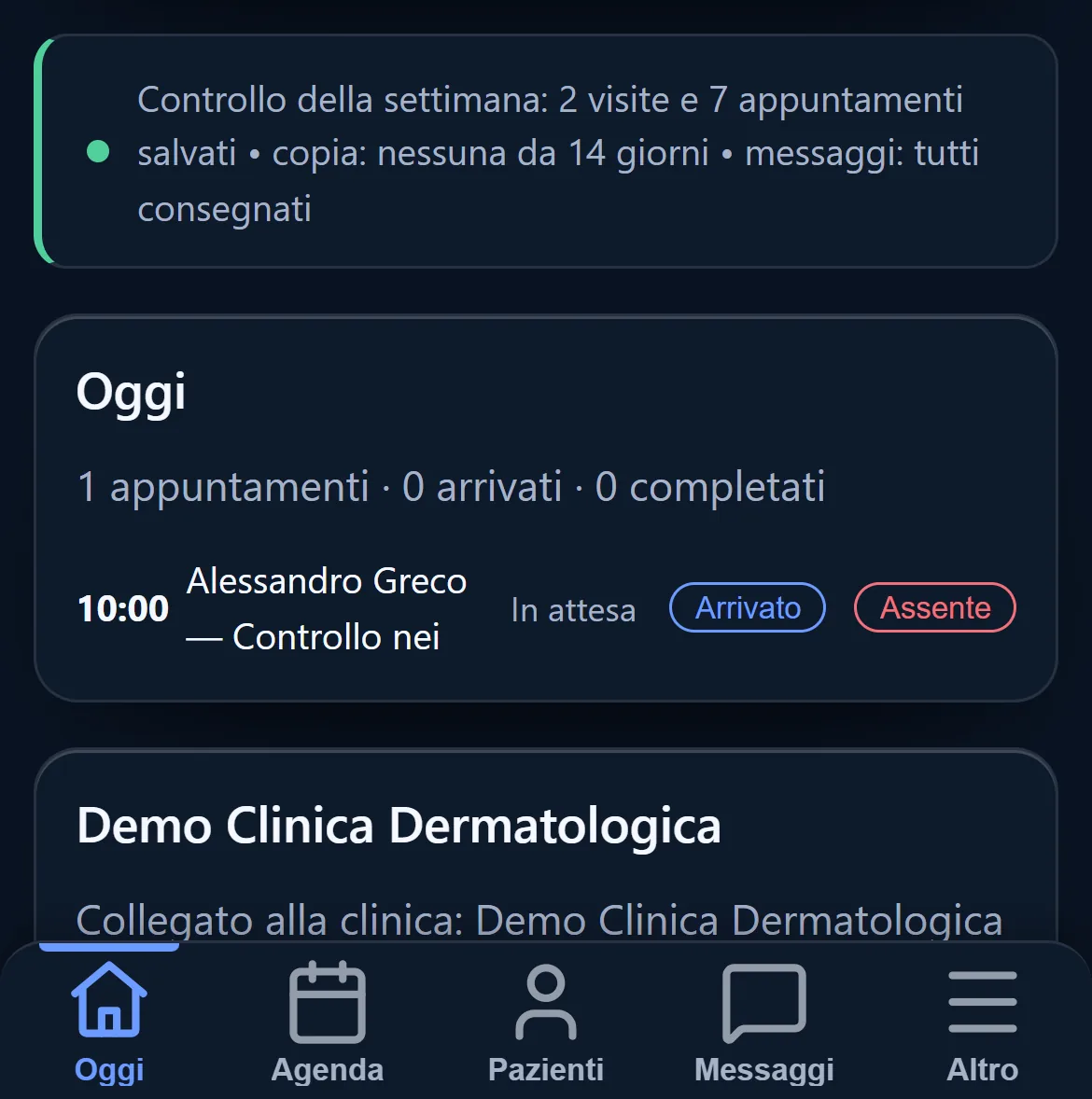 Il portale del paziente sul telefono: i suoi appuntamenti e il pulsante per prenotarne un altro.