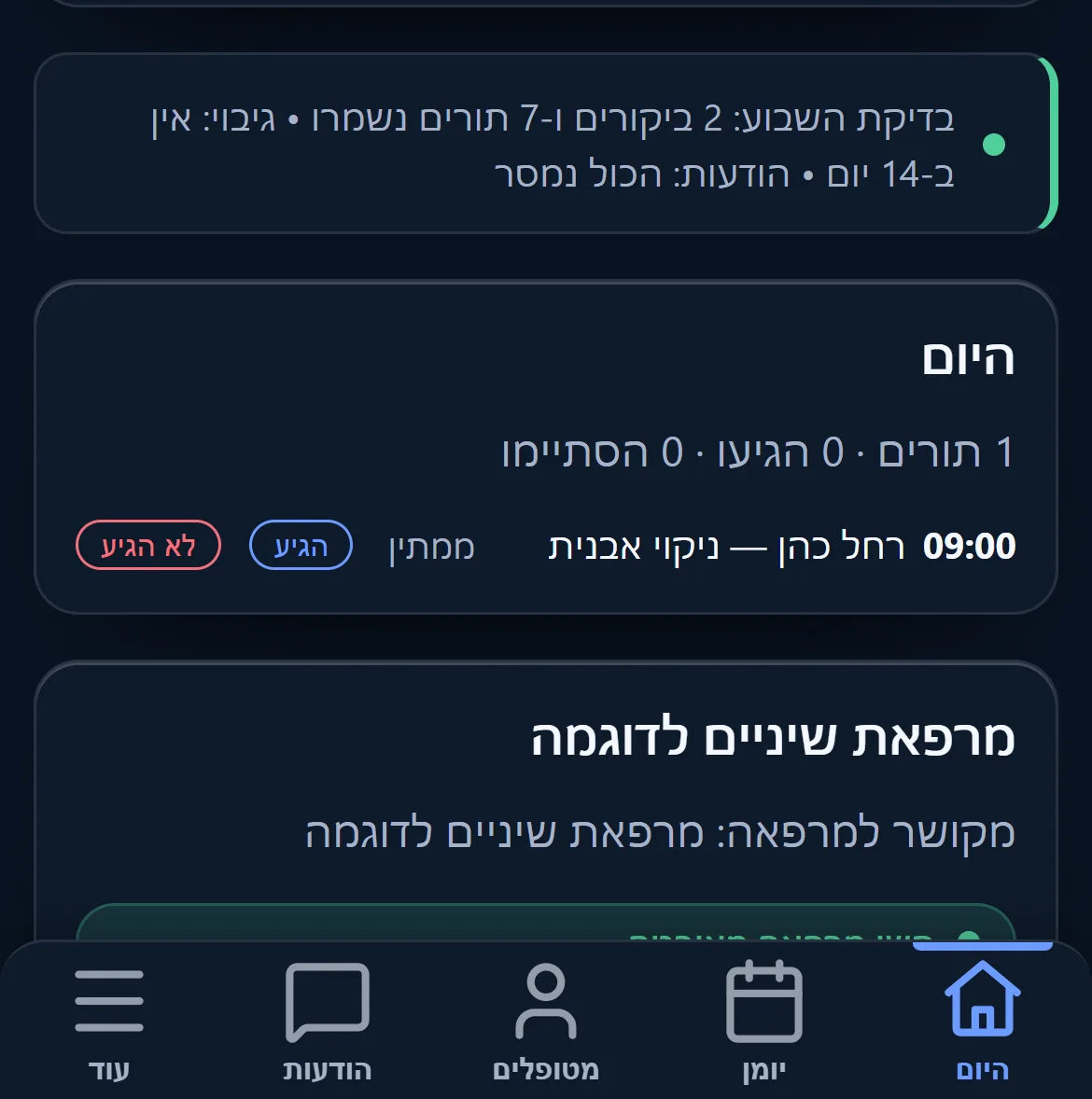 התורים בגרסת הנייד: לכל תור התאריך, השעה והשפה של הפגישה.
